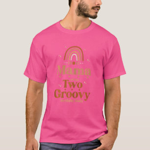Frauen Mama von zwei Groovy Geburtstags Baby Boho T-Shirt
