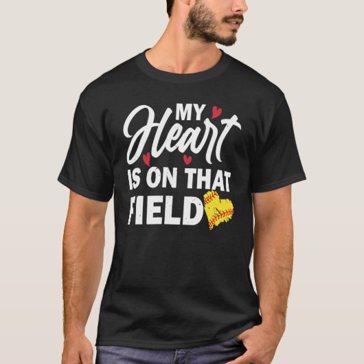 Frauen Mein Herz ist auf diesem Feld Baseball Soft T-Shirt (Vorderseite)