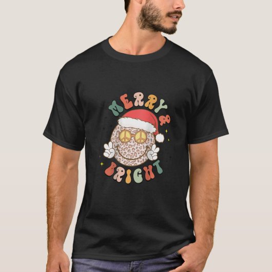 Frauen Merry Bright Leopard Pattern Smile Face San T-Shirt (Vorderseite)