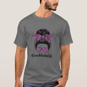 Frauen Messy Bun Hair Leopard Headband Lunch Lady T-Shirt