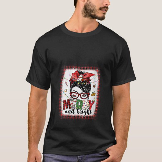 Frauen Messy Bun Weihnachten Kariert gebleicht T-Shirt (Vorderseite)