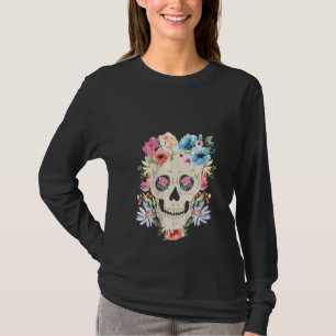 Frauen mexikanischer Schädel mit Blume für den Tag T-Shirt