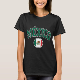 Frauen Mexiko Varsity Circle Flag Green Text T-Shirt