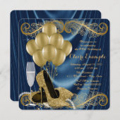 Frauen Midnight Blue und Gold Birthday Party Glam Einladung (Vorne/Hinten)