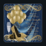 Frauen Midnight Blue und Gold Birthday Party Glam Einladung<br><div class="desc">Die königsblaue und goldene Geburtstagsfeier der Frau lädt mit wunderschönen goldenen Glitzer-High-Heel-Schuhen, Goldballons, Champagner und Perlen auf einem luxuriösen, königsblauen Satin-Hintergrund ein. Diese elegante, blau-goldene Geburtstagsfeier-Einladung lässt sich einfach an Ihre Veranstaltung anpassen, indem Sie einfach Ihre Details in den Schriftart-Stil und Farbe, Wortlaut und Layout Ihrer Wahl einfügen. Sie können...</div>