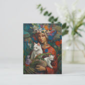 Frauen mit 2 weißen Katzen Tropenwald Postkarte (Stehend Vorderseite)