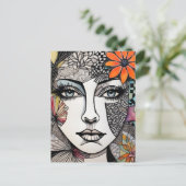 Frauen mit abstrakten gemischten Medien stehen vor Postkarte (Stehend Vorderseite)