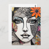 Frauen mit abstrakten gemischten Medien stehen vor Postkarte (Vorne/Hinten)