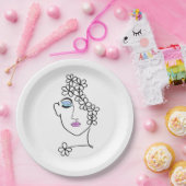 Frauen mit Blume Linie Art Pappteller (Party)