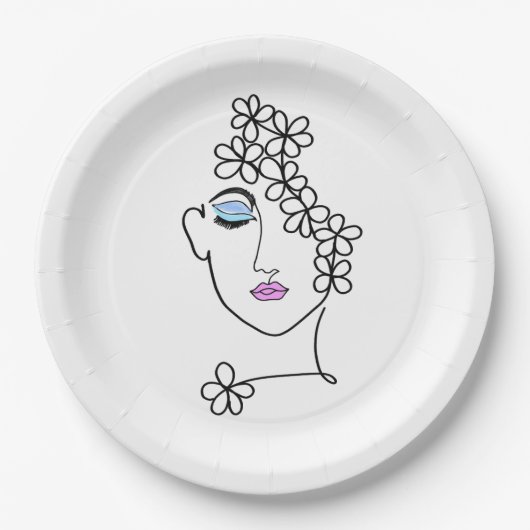 Frauen mit Blume Linie Art Pappteller (Vorderseite)