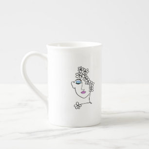 Frauen mit Blume Linie Art Porzellantasse