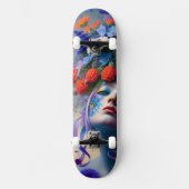Frauen mit Blumenhaar konfrontiert Skateboard (Vorderseite)
