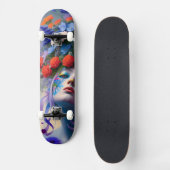 Frauen mit Blumenhaar konfrontiert Skateboard (Vorderseite)