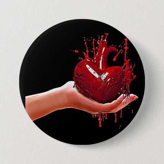 Frauen mit blutiger Herzblüte Horror Kunst Button (Vorderseite)