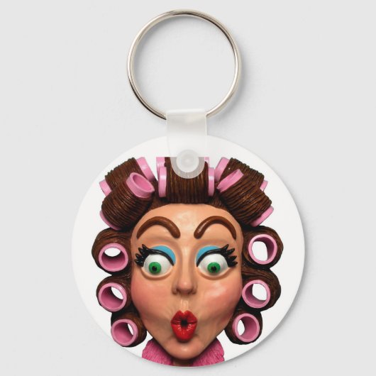 Frauen mit Curlers Schlüsselanhänger (Vorderseite)