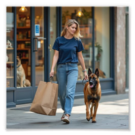 Frauen mit dunkelblauem runden Nackenbein-T - Shir Fotodruck