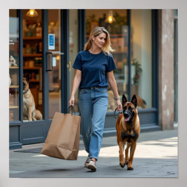 Frauen mit dunkelblauem runden Nackenbein-T - Shir Poster
