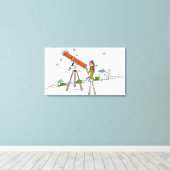 Frauen mit einem Astronomie-Teleskop Leinwanddruck (Insitu (Holzboden))