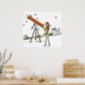 Frauen mit einem Astronomie-Teleskop Poster (Küche)