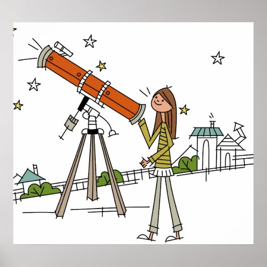 Frauen mit einem Astronomie-Teleskop Poster (Vorne)