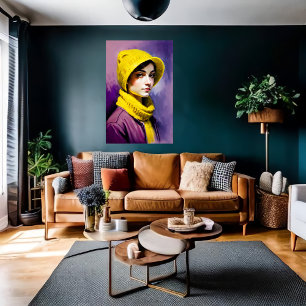 Frauen mit gelbem Hut und Schal   AI Art Poster