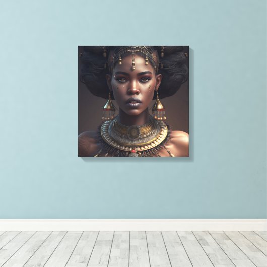 Frauen mit Halskette und Ohrringen in schwarzem Af Leinwanddruck (Insitu (Holzboden))