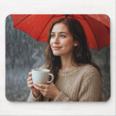 Frauen mit heißem Kaffee-Cup unter einem roten Sch Mousepad (Vorne)