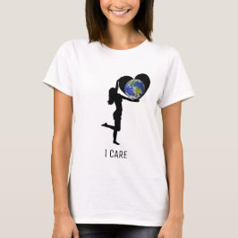 Frauen mit Herz-Silhouette & Erdkugel T-Shirt