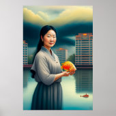 Frauen mit Karpfen - Leinwand Art Print Poster (Vorne)