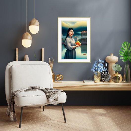 Frauen mit Karpfen - Leinwand Art Print Poster