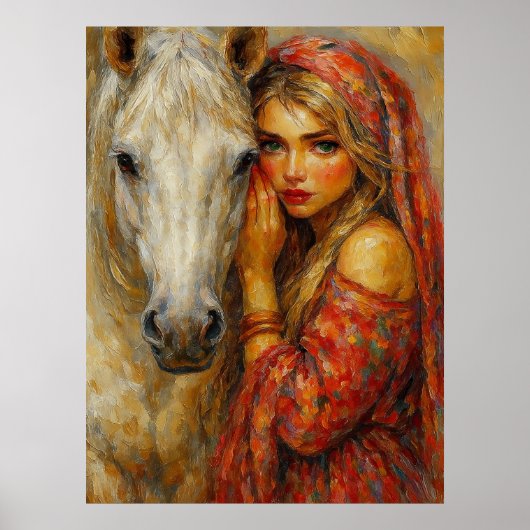 Frauen mit Kunstdruck von White Horse Poster (Vorne)
