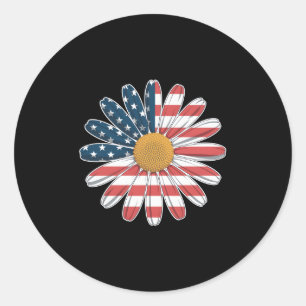 Frauen mit Lässiger Blume - Amerikanische Flaggen Runder Aufkleber