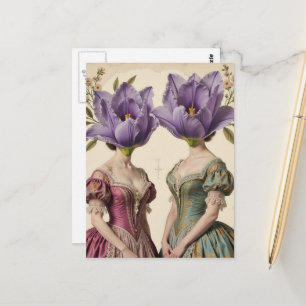 Frauen mit lila Blumenköpfen Collage Postkarte