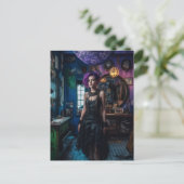 Frauen mit Lila Haar im Kostümladen Postkarte (Stehend Vorderseite)