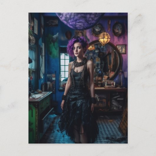 Frauen mit Lila Haar im Kostümladen Postkarte (Vorderseite)