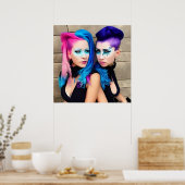 Frauen mit Lila, rosa und blauen Mohawks Poster (Küche)