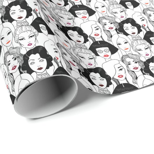 Frauen mit Lippenstift-Muster Geschenkpapier (Rolleneckpunkt)