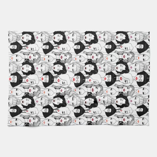 Frauen mit Lippenstift-Muster Geschirrtuch (Horizontal)