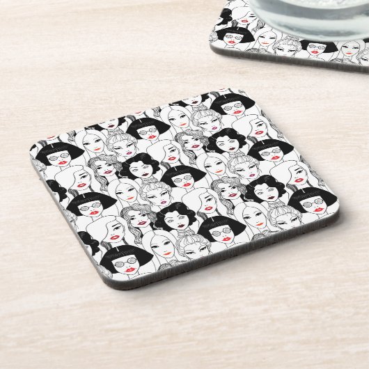 Frauen mit Lippenstift-Muster Getränkeuntersetzer (Linke Seite)