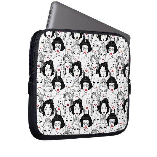 Frauen mit Lippenstift-Muster Laptopschutzhülle (Vorne Rechts)