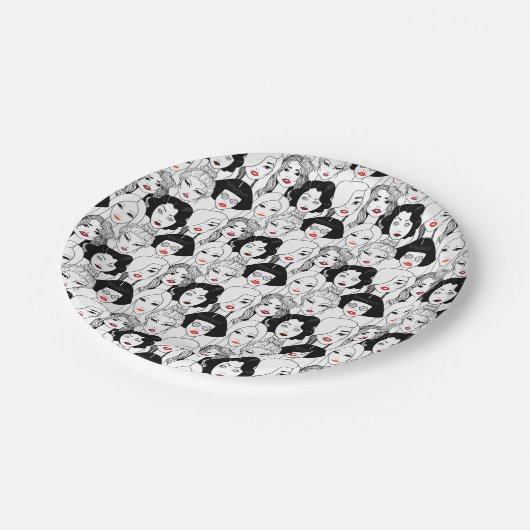 Frauen mit Lippenstift-Muster Pappteller (Schrägansicht)