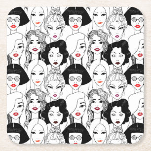 Frauen mit Lippenstift-Muster Rechteckiger Pappuntersetzer
