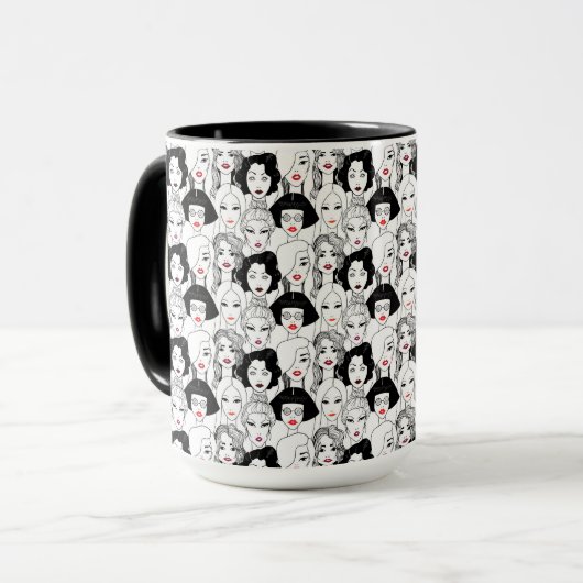 Frauen mit Lippenstift-Muster Tasse (Vorderseite Links)
