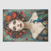 Frauen mit Pfauenbäumen und Roten Blume im Jugends Seidenpapier (Vorderseite)