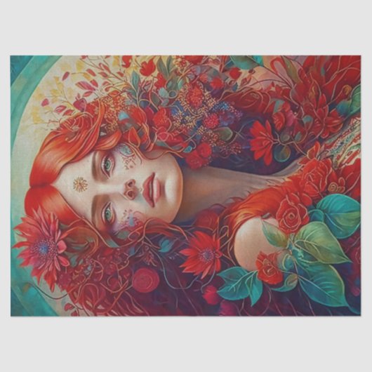 Frauen mit roten Blume Dekoupage Seidenpapier (Vorderseite)