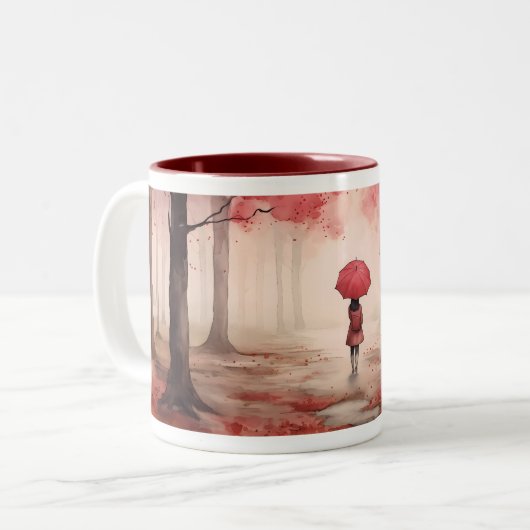 Frauen mit Schirm auf Apfelwäldern Grafik Zweifarbige Tasse (Vorderseite Links)