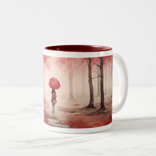 Frauen mit Schirm auf Apfelwäldern Grafik Zweifarbige Tasse (VorderseiteRechts)