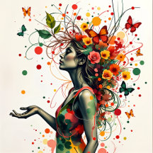 Frauen mit Schmetterlingen und Blume (1 von 4)