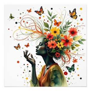 Frauen mit Schmetterlingen und Blume (2 von 4) Fotodruck