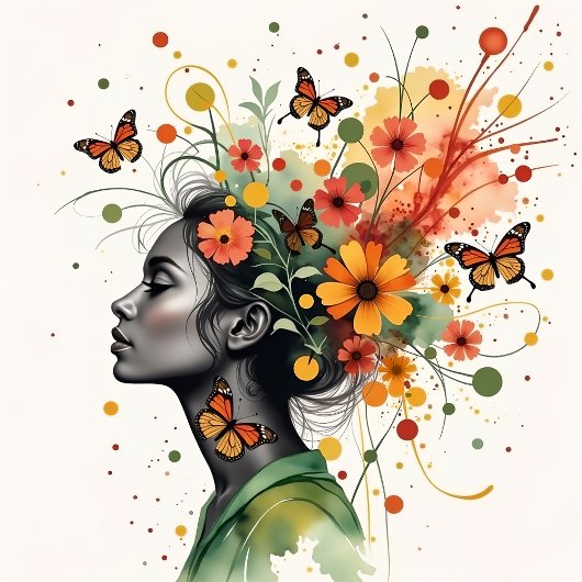 Frauen mit Schmetterlingen und Blume (3 von 4) Fotodruck